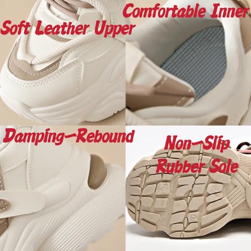 Womens Fashion Leather Lace Up Chunky Platform Sneakers Casual Breathable Shock Absorbing Heighten Walking Workout Driving Shoes2