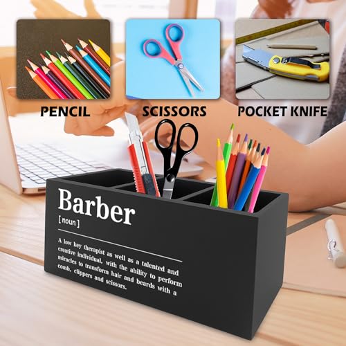 Image of Barber Definition Pen Pencil Holder Organizer for Desk, Salon Barbershop Decor, Modern Minimalist Barber Shop Wooden Box Signs Decorations for Home Office Desk Tabletop