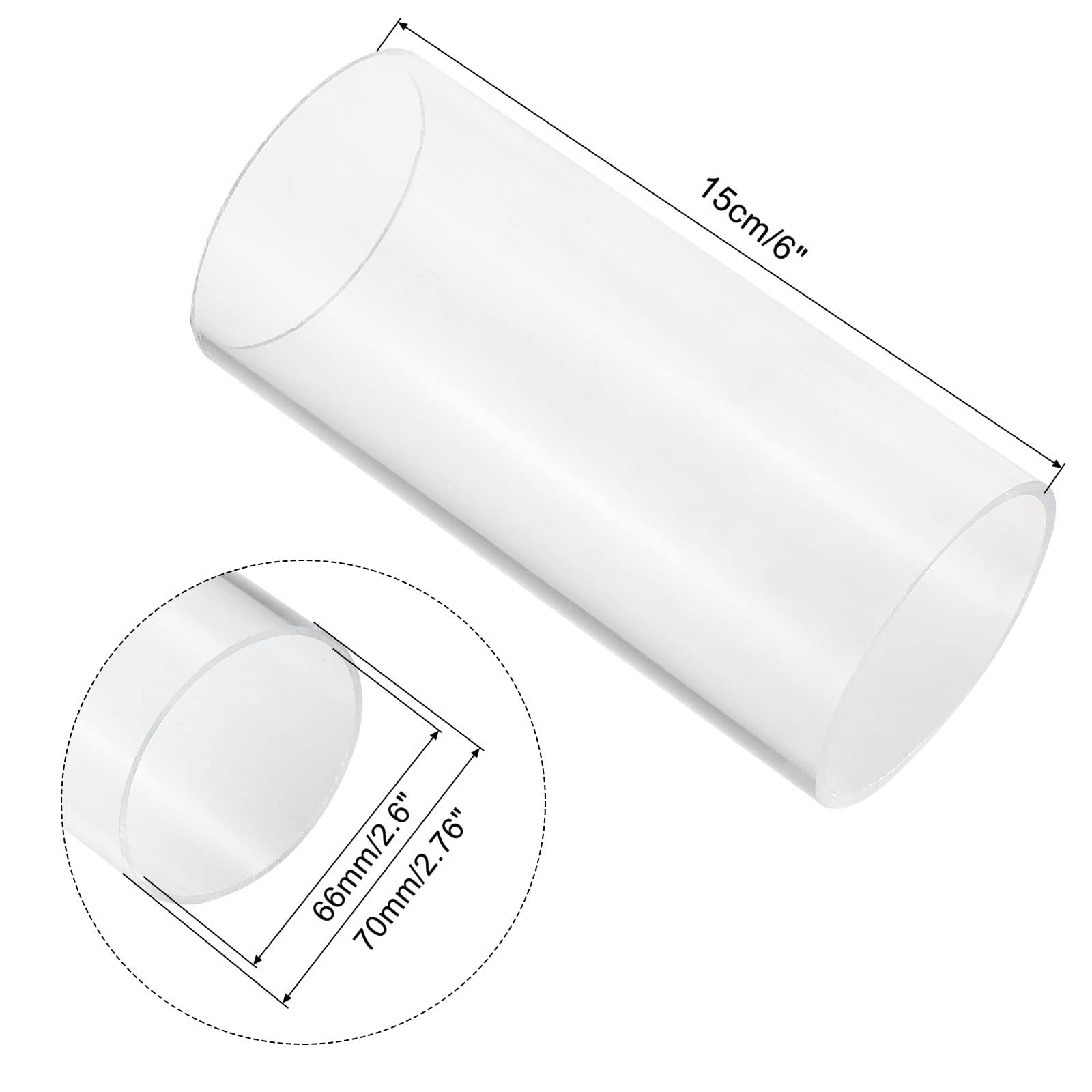 Unifizz Tubo in plastica acrilica trasparente, rotondo, rigido, diametro interno 66 mm, diametro esterno 70 mm, per illuminazione, modelli, impianti idraulici, artigianato
