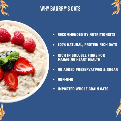 Image of Bagrry's Steel Cut Oats 1.5kg | High in Fibre & Protein | Non-GMO | No Added Sugar | Old-Fashioned Oats | Weight Management | Regulates Cholesterol | Healthy Breakfast Cereal | No Added Preservatives