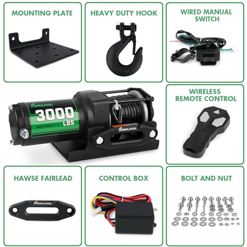Stimulater 3000Lb Atv Winch With Synthetic Rope,Electric Winch 12V With Wireless Remote Control And Manual Switch thumb #1