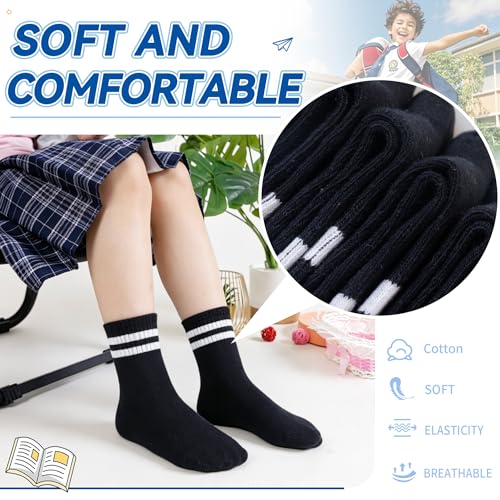 Image of Eyean Kids Athletic Crew Socks Boys Girls Cotton School Uniform Casual Basic Socks 6 Pairs