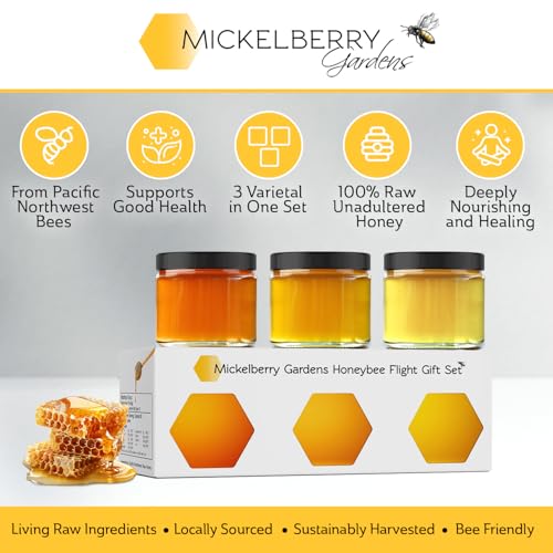 Mickelberry Gardens Honeybee Flight Gift Set 3 Jar Honey Flight (3 × 3 oz) | 3 Jar Honey Flight (3 × 3 oz) Featuring Wildflower & Blackberry Honeys, Pure, Local, Raw, Ready to Gift, Made in the USA - Image 3