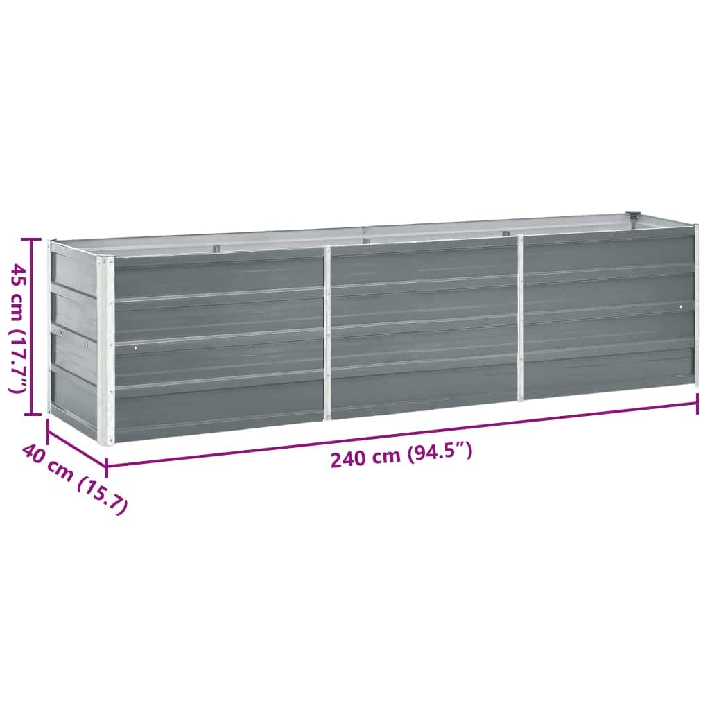 vidaXL Lit Surélevé Pot de Fleurs Bac à Plante Pot de Plante Bac de Fleurs Jardinière Jardin Extérieur Acier Galvanisé 240x40x45 cm Gris