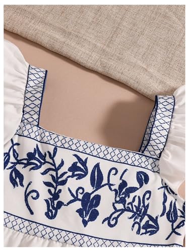 OYOANGLE Girl's Boho Floral Embroidery Cap Sleeve Babydoll Blouse Ruffle Peplum Tank Tops3