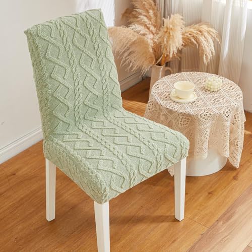Image of HOMETHREADS Elastic Jacquard Chair Cover-Stretch Fit, Removable & Washable Short Dining Chair Seat Protector - 400gsm Soft & Wrinkle-Resistant Slipcover for Home, Kitchen, Banquet (Green, Pack of 1)