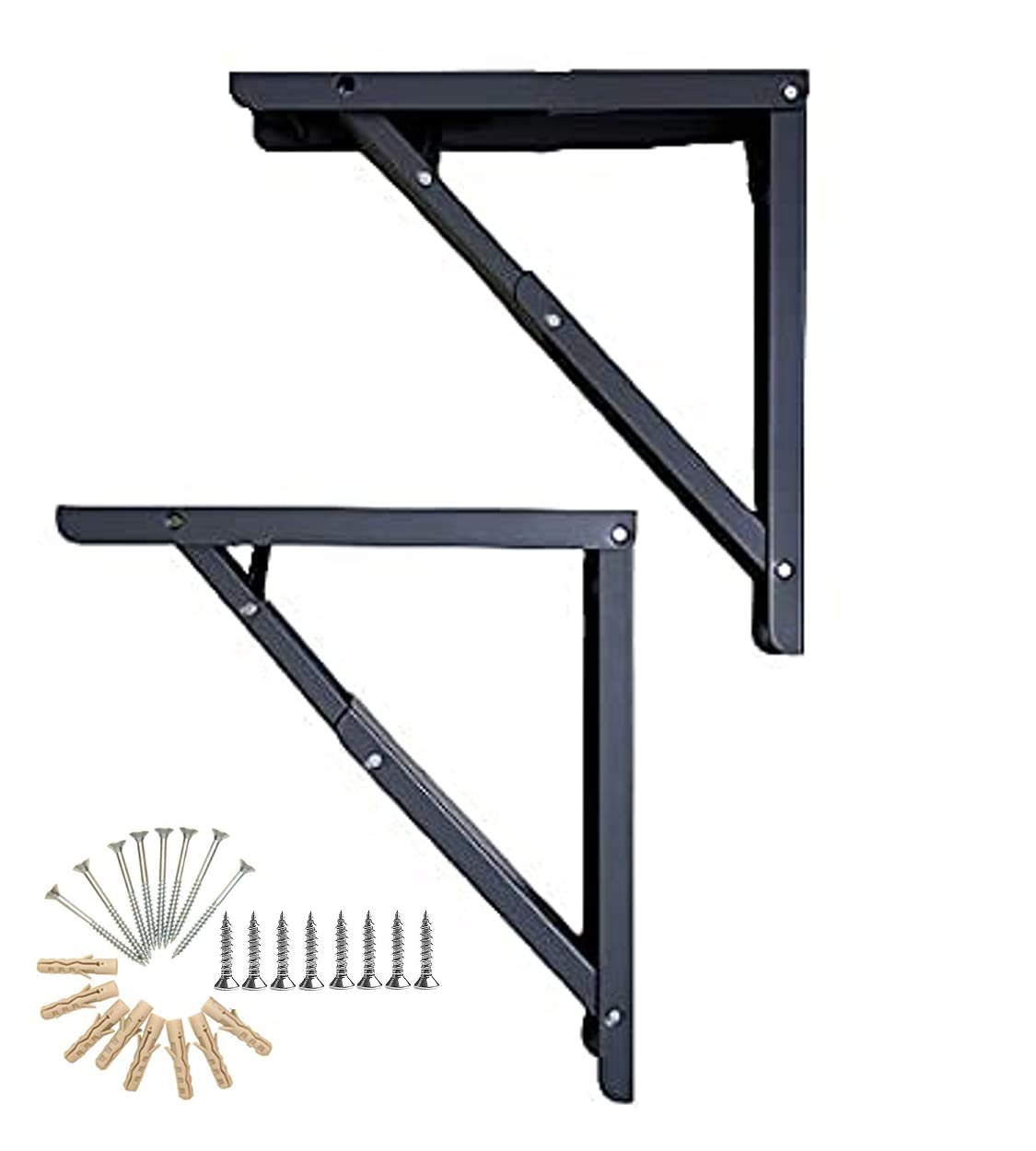 Royal Apex Folding Shelf Brackets, 2 Pcs 16 Inch Heavy Duty Metal Collapsible Shelf Bracket for Bench Table, Wall Mounted DIY Triangle Brackets with Screws, Space Saving Max Load 198 lbs (16 Inch)
