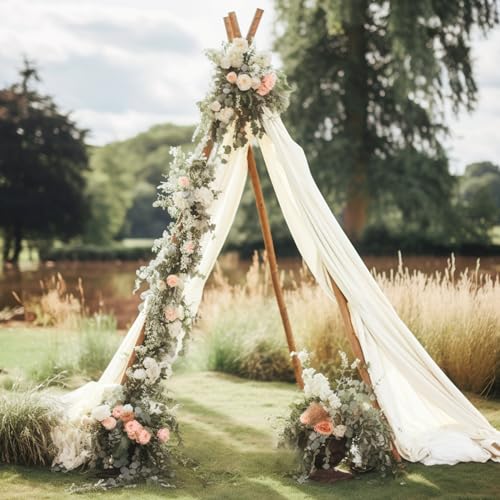 Image of 30 inch x 20Ft Wedding Arch Draping Fabric, 3 Panels Ivory Sheer Curtain Drapes Extra Wide & Long Backdrop Curtains for Wedding Arch Ceremony Birthday Party Decorations