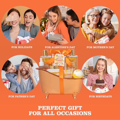Image of Orange Scents spa gift set Great Gift Lemon Spa Gifts for girls, Body care Set Birthday Gifts, Gift Baskets for Woman, 11pcs Bath Gift Set for Women, Christmas Gifts for Women Citrus Spa Gift Basket