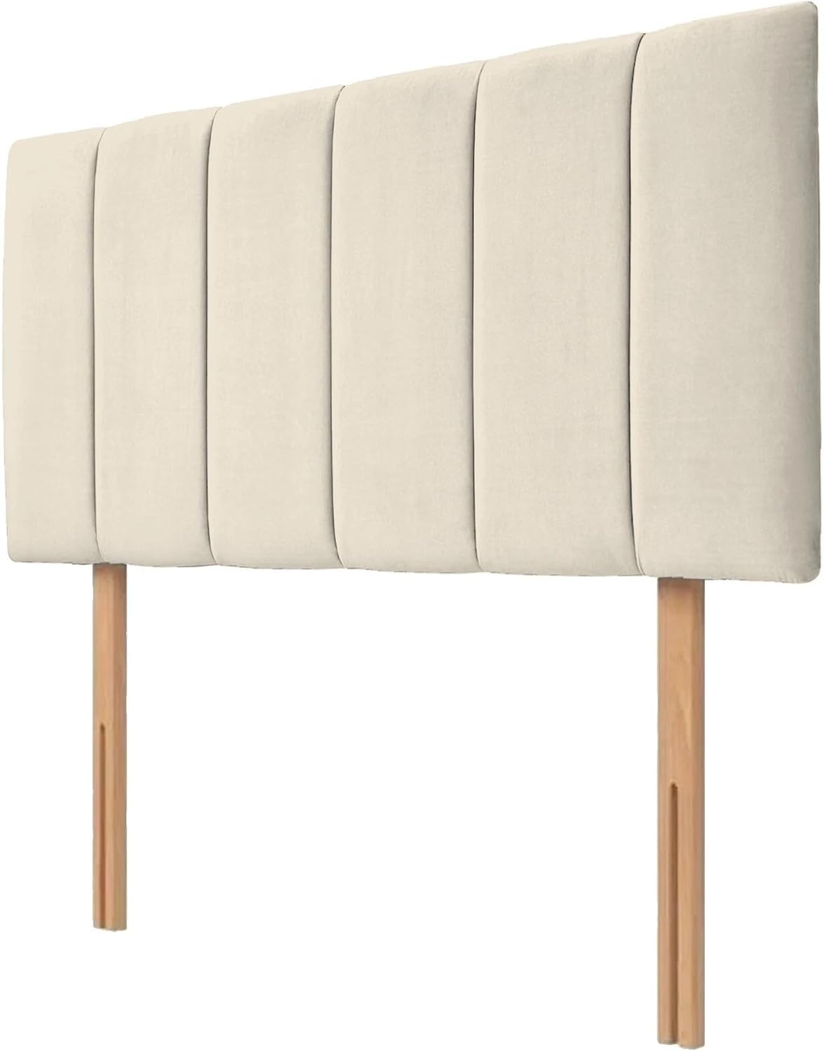 hm bedding Velvet Upholstered Headboard for Divan Beds – 20-Inch Lined Extra Padded Plush Headboard with Wooden Struts – Luxury Bedroom Furniture (Cream, Single)