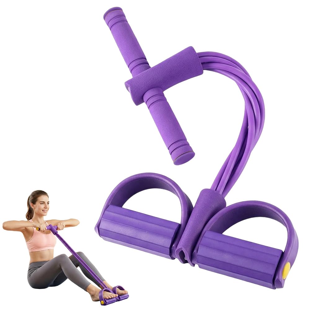 4 Tube Elastic Sit-Up Pull Rope Set with Foot Pedal, Full-Body Abdominal, Leg and Waist Exercise Resistance Bands for Home Gym Yoga, Body Trimmer Fitness Equipment for Muscle Toning