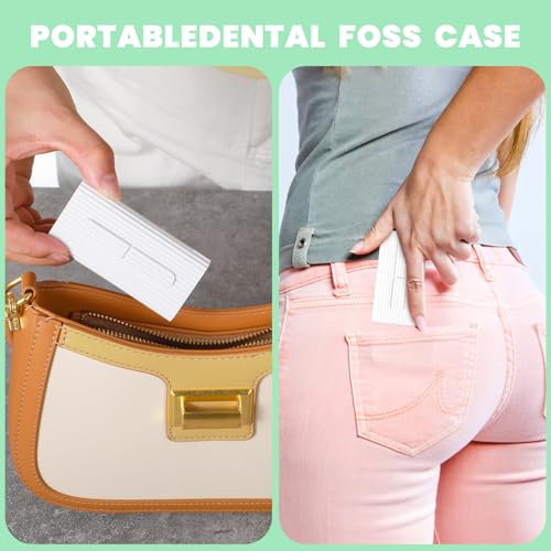 Image of 4 Pcs Portable Dental Floss Dispenser Refillable Dental Flossers Case Automatic Travel Floss Pick Organizer Pocket Floss Boxes with 40 Floss Picks for Cleaning Teeth (2 White+2 Pink)