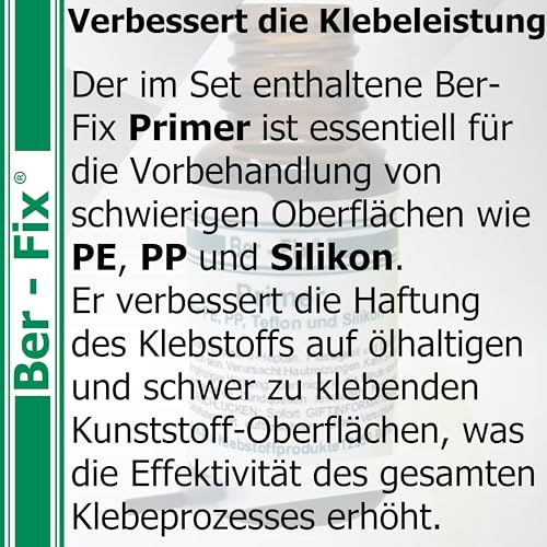Ber-Fix Schweißnaht-Set S Primer & Füllstoff für Kunststoff, PVC, ABS, GFK, Metall, PE, PP, Silikon 10g Kleber + 15g Granulat, 5ml Primer