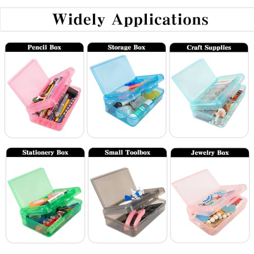 Image of Pencil Case, Double Layer Large Capacity Plastic Pencil Box, Clear Crayon Box, Hard Pen Boxes with Snap-tight Lid, Storage Art Craft Box Marker Organizer for Kids Boys Offices School Supplies