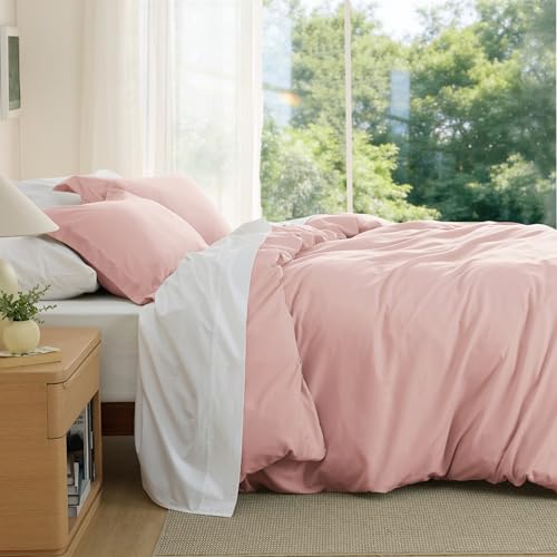 Image of Bedsure Duvet Cover King Size - Soft Double Brushed Bedding Set for Kids & Adults, Zipper Closure, 3 Pieces, Includes 1 Duvet Cover (104 inchx90 inch) & 2 Pillow Shams, NO Comforter, Pink