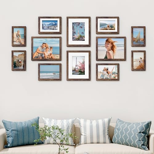 Image of Vittanly 12 Pack Picture Frames Collage Wall Decor for Mounting or Tabletop Display, Gallery Wall Frame Set for Family, Multi Sizes Including 4pcs 8x10, 4pcs 5x7, 4pcs 4x6, Brown