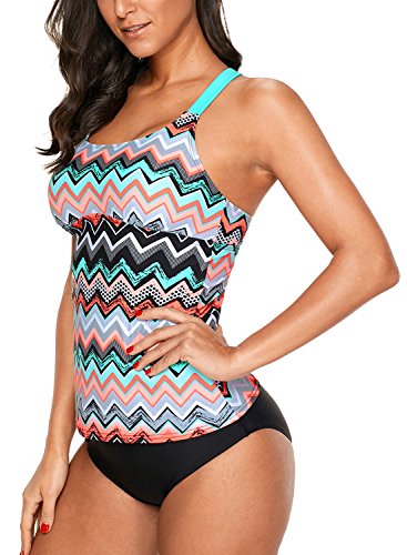 image for Dokotoo Womens Junior Striped Zigzag Print Color Block Racerback Bande