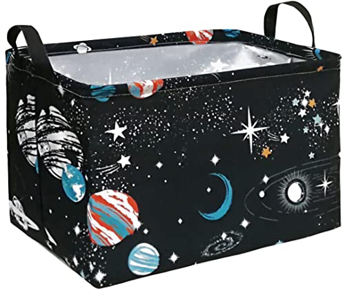 Image of Storage Basket Home Shelf Basket Kids Organizer Box Clothes Laundry Hamper Nursery Bin Gift Laundry Basket with Handles for Home (Black Planet)