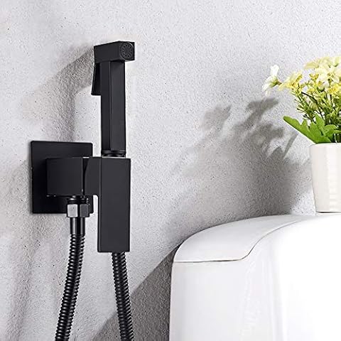 Onyzpily Bidet tap Black Sprayer Wall Mounted Brass Toilet Kit Brass Spray Copper Valve Set Jet Bidet Faucet Bathroom Bidet Shower Cold and Hot Bathtub Cover