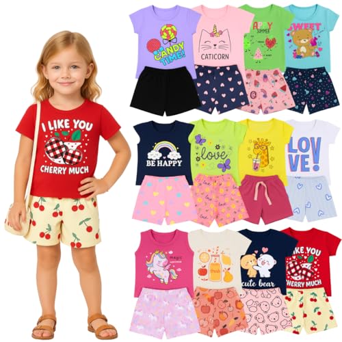 Kit 10 Peças Infantil Menina Verão Conjuntos Blusa e Short em Algodão, Roupas Leves e Confortáveis, Moda Infantil Feminina, Looks Casuais e Coloridos 1 a 8 Anos (Menina, 3 anos)