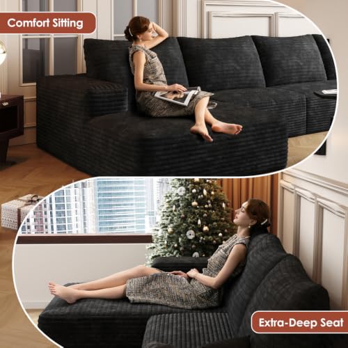 Image of Boneless Couch, Modular Sectional Couches for Living Room, U-Shaped Cloud Couch Sofa with Deep Seat, Fluffy Corduroy Upholstered Corner Sofa