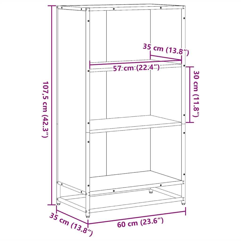 Estantería estrecha 60 x 35 x 107,5 cm marrón efecto roble madera de metal estante alto para salón almacenamiento