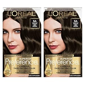 L’Oreal Paris Superior Preference Fade-Defying + Shine Permanent Hair Color, 5A Medium Ash Brown, Pack of 2, Hair Dye