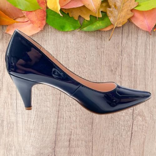 Forever Link Women's Pointed Toe Patent Mid Heel Slip On Pump Dress Shoes4