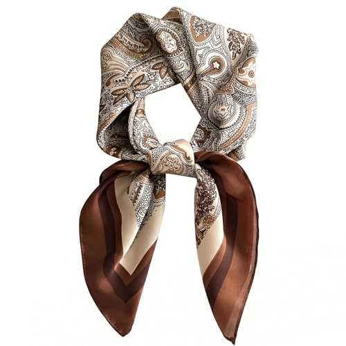 Solvio Satin Head Scarf for Women Large Square Silk Bandana for Hair & Neck 70x70cm Fashionable Neckerchief for Daily Use and Special Occasions (coffee)