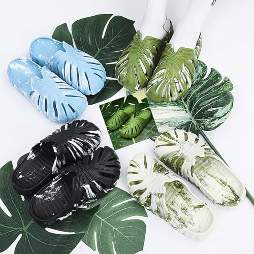 Monstera Slippers Soft Non Slip Quick Drying Breathable, Variegated Monstera Shoes, Monstera EVA Thick Sole Pillow Slippers2