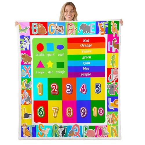 Image of Feelyou Kids Educational Throw Blanket Playtime Collection ABC, Numbers and Shapes Learning Plush Blankets and Throws Kids Play Fuzzy Blanket for Bed Sofa Couch for Playroom Bedroom 60 inchx80 inch