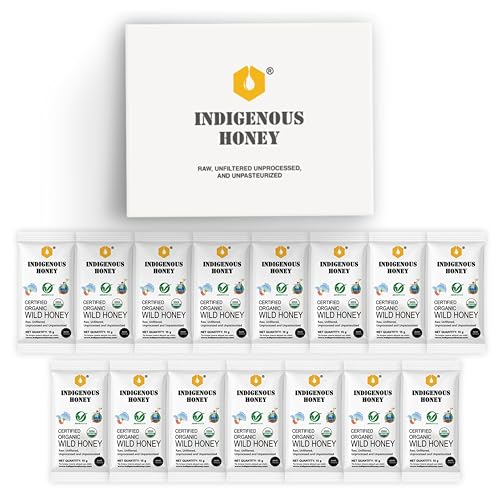 Image of INDIGENOUS HONEY Organic Natural Wild Honey Raw Pure Unprocessed Added Sugar Free NMR Tested Unpasteurized Unheated 15 Sachets Gift Pack 15g Each Total 225g