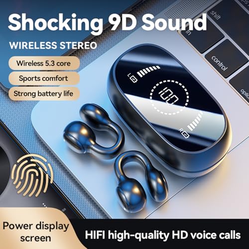 Image of Open-Ear Wireless Headphones Bluetooth Clip On Mini Earbuds Charging Case Ear Buds Sports Bone Conduction Headphones Earphones for Workout Running Driving Walking (Beige)