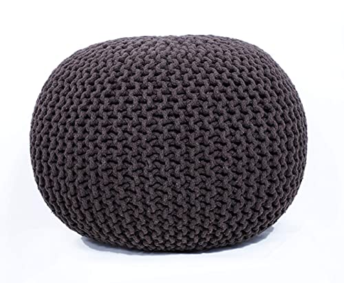 FRELISH DECOR Round Pouf Ottoman Hand Knitted 100 Cotton Pouf Foot Stool Knitted Bean Bag Floor Chair for Living Room Bedroom Foot Rest for Couch 20 Diameter x 14 Height Brown