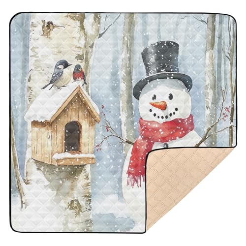 BOESI Doodle Cute Snowman Pattern Baby Play Mat, 50“ X 50” Washable Folding Crawling Mat, Baby Floor Mat, Soft, Thick, Non-Slip