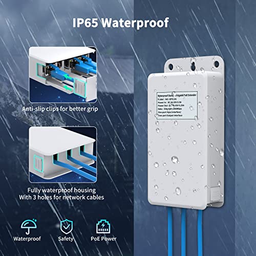 Image of Gigabit Outdoor Waterproof PoE Extender, NICGIGA 2 Port PoE Repeater 100 Meters(328 ft), IEEE 802.3af /at Power Over Ethernet PoE Splitter , Supplies 15.4w PoE or 30w PoE+