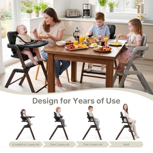 Image of Ezebaby High Chair for Babies Toddlers: Foldable Adjustable High Chairs with Removable Large Tray Easy-Clean Cushion Design Metal - Baby High Chair for Toddlers to Adult