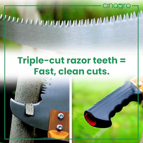 Image of Cinagro Pruning Saw with Curved Blades, Comfortable Grip Handle, Triple-Cut Razor Teeth, Heavy Duty with Pole Fixing Slot, Hand Saw, Professional Pruning Saw with Hook, Rust Resistance, Tree Cutter