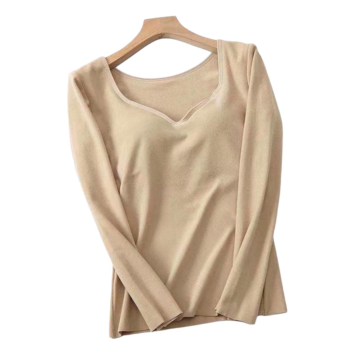 Maglia Termica Biancheria Termici Senza Cuciture A Maniche Lunghe da Donna con Cuscinetti Toracici-Cachi-m