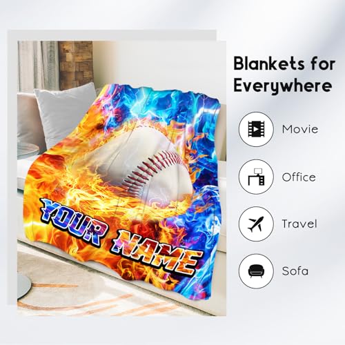 Baseball Blankets for Boys - Customize Sports Blanket - Comfy Cozy Flannel Throws for Couch, Room Decor 4 Sizes