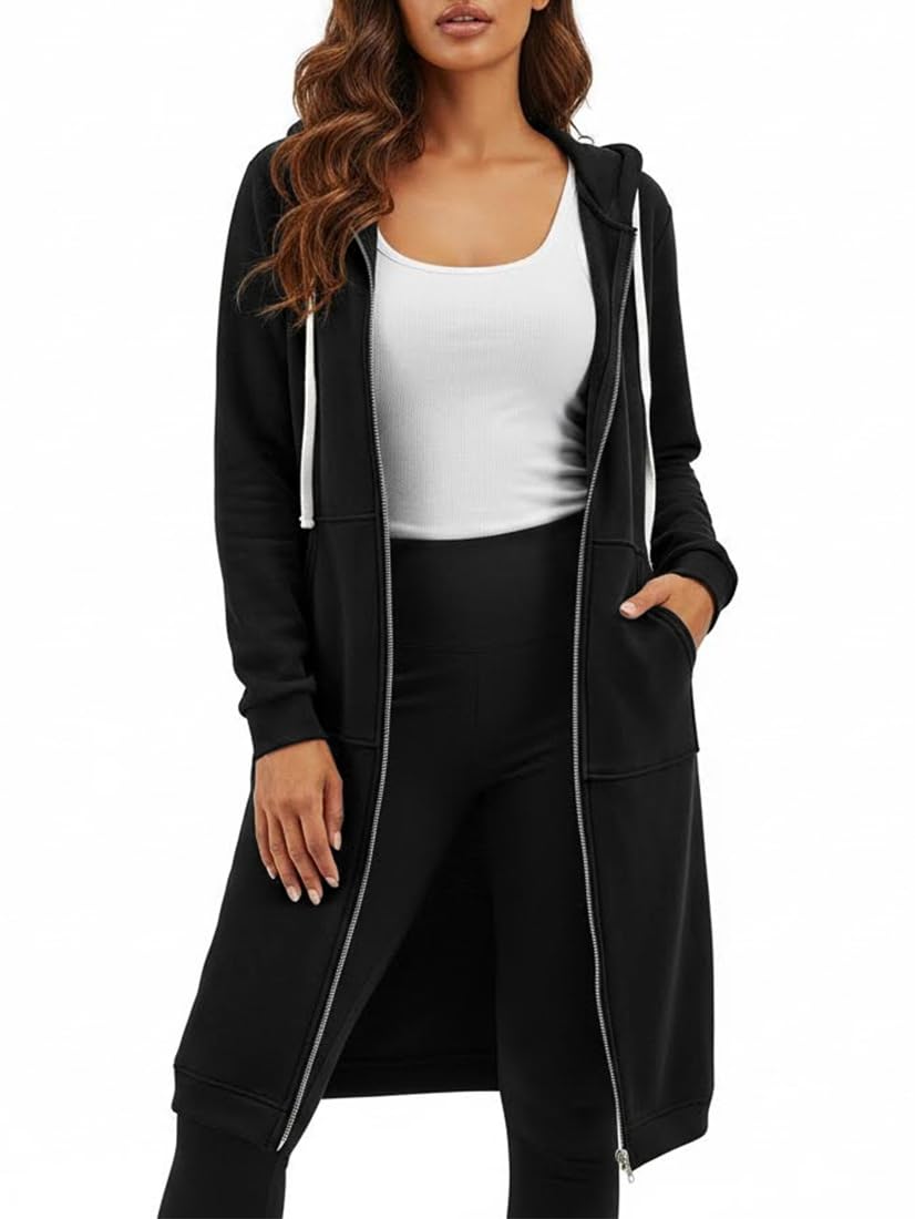 Womens Hoodies Zip Up Sweatshirts Oversized 2026 Fashion Long Hooded Fall Winter Fleece Jackets with Pockets