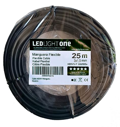 Led Light One Cable H05VV-F Manguera 3x1,5mm 25m (Negro) Tensión de servicio: 500v Temperatura...