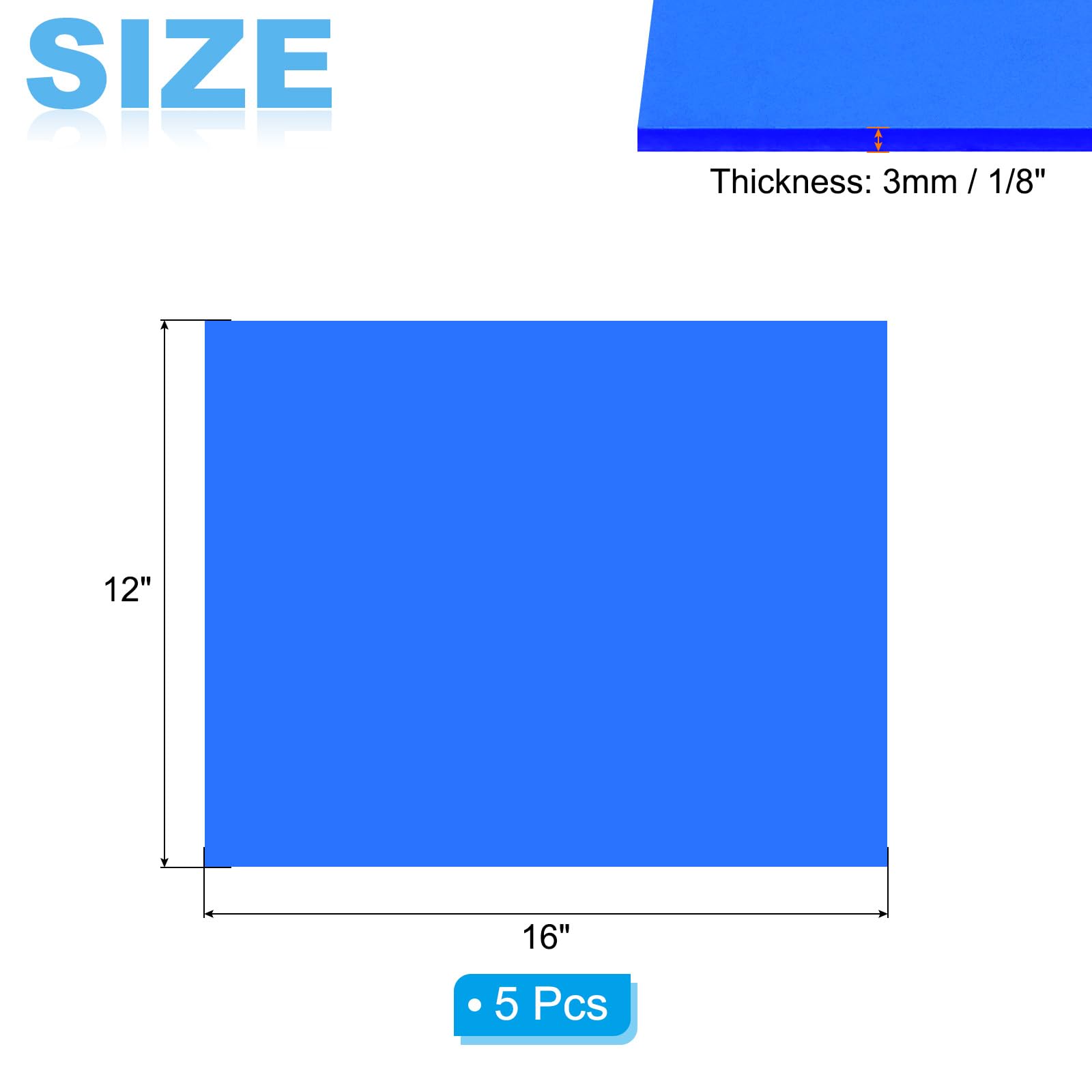 PATIKIL 1/8 Zoll Dicke Acrylplatten 5Pack 16x12 Zoll Kunststoffplatten Farbtafeln Für Schilder DIY Malerei Kunsthandwerk Blau