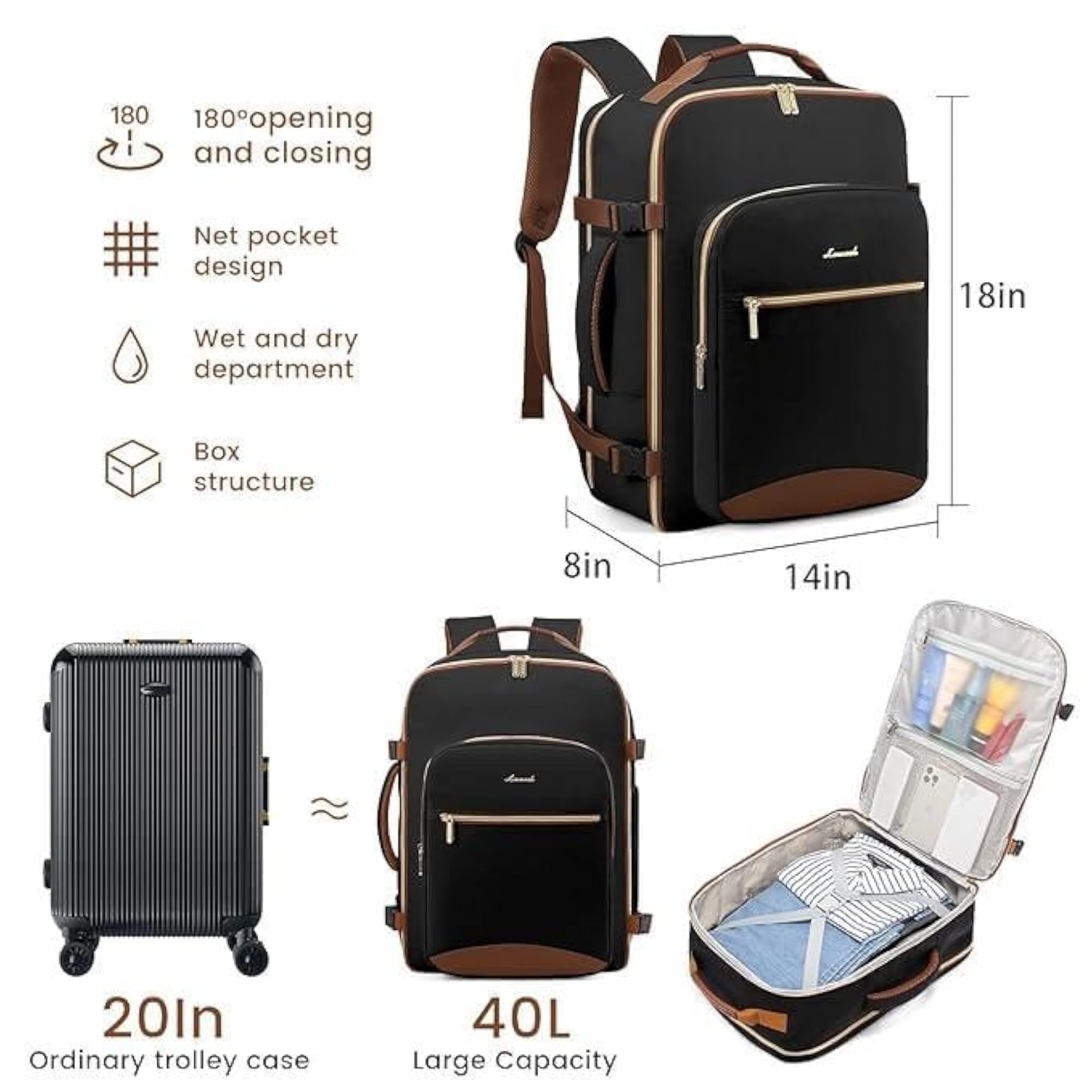 Large Travel Backpack for Men & Women with Shoe Compartment