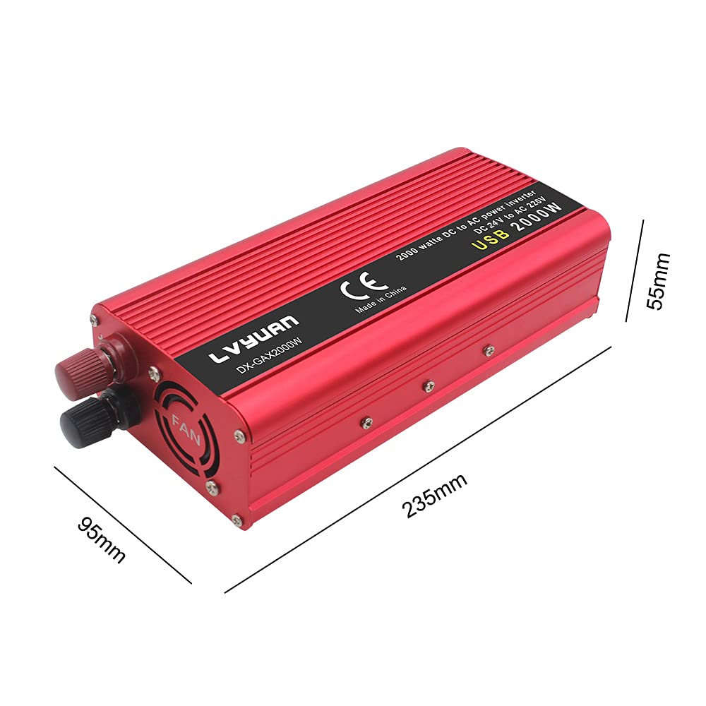 Inversor,Inversor Coche 1500W / 2000W Coche Energía Solar inversor DC 24V a AC 220V Cargador portátil Conversor Adapter Adapter Universal Socket Auto Accesorios(1500W 24V)