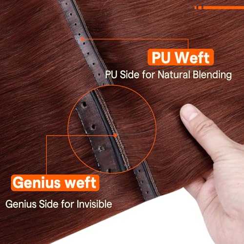 Image of Full Shine Butterfly Weft Human Hair Extensions 24 Inch Cinnamon Copper | 5Pcs Double Layer Weft, 100g Long Hair Extension Look, Vacation Style, Thin Hair Transformation, Micro Beads Installation
