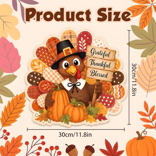 Image of Thanksgiving Decorations - Hanging Wooden Sign for Front Door | Turkey Pumpkin Door Wreath Sign for Friendsgiving Decorations | Thanksgiving Party Favors Supplies for Home Door Wall Decor