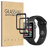 Fotbor for Apple Watch Screen Protector [2 Pack] 38mm Series 3/2 /1, Tempered Glass Screen Protector [Full Coverage] Anti-Scratch Anti-Bubble 3D Curved Edge Compatible for Apple Watch (Black) (38mm)