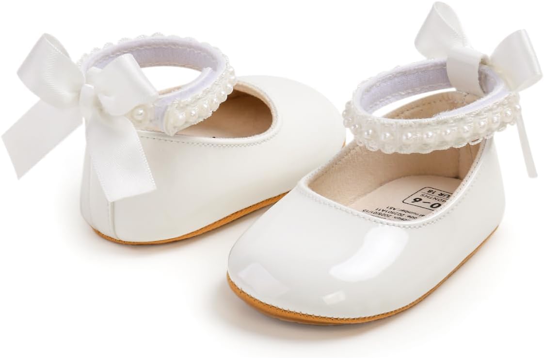 Baby Girls Mary Jane Flats Wedding Uniform Dress Shoes Soft Anti-Slip Sole Infant Newborn Crib First Walkers Prewalker Shoe