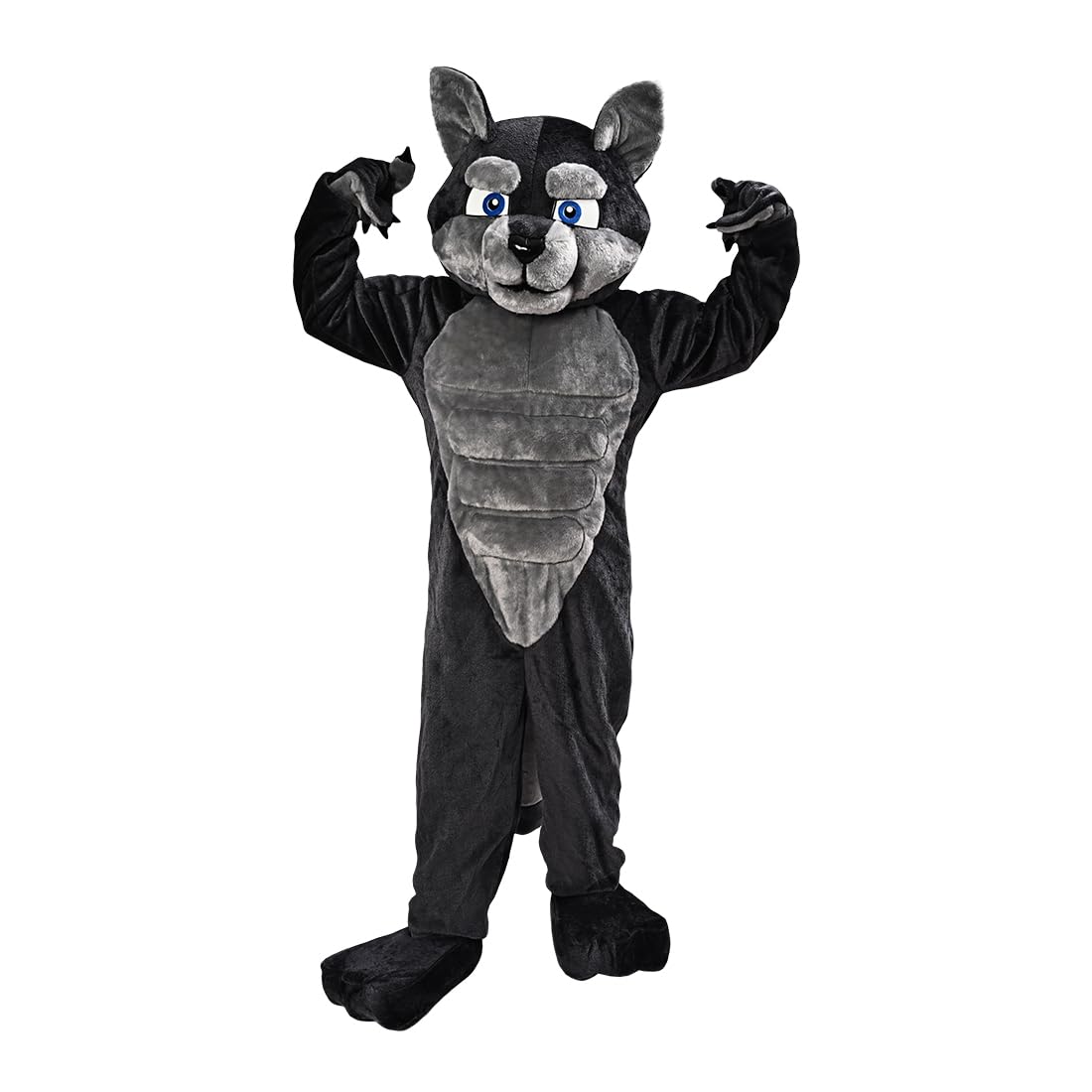 Gray Muscle Wolf Mascot Costume Funny Cartoon Fancy Dress